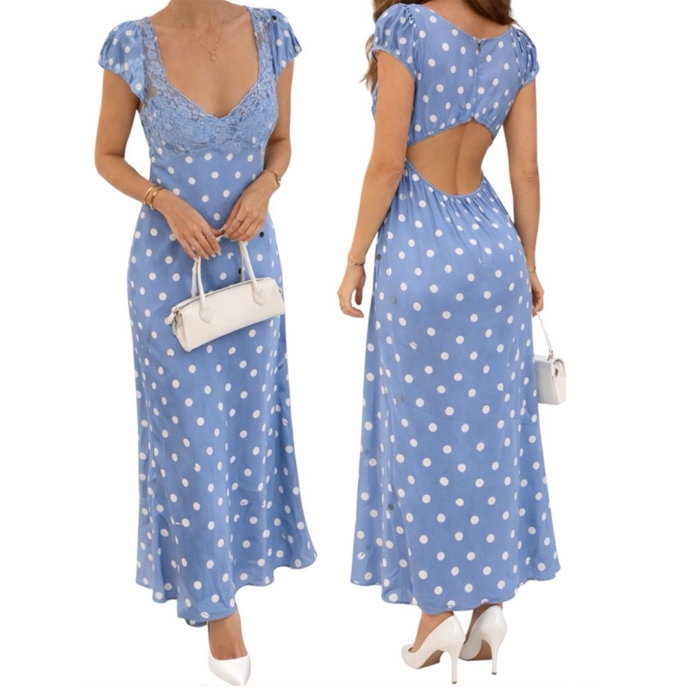 T.J.Maxx Blue Polka Dot Maxi Dress